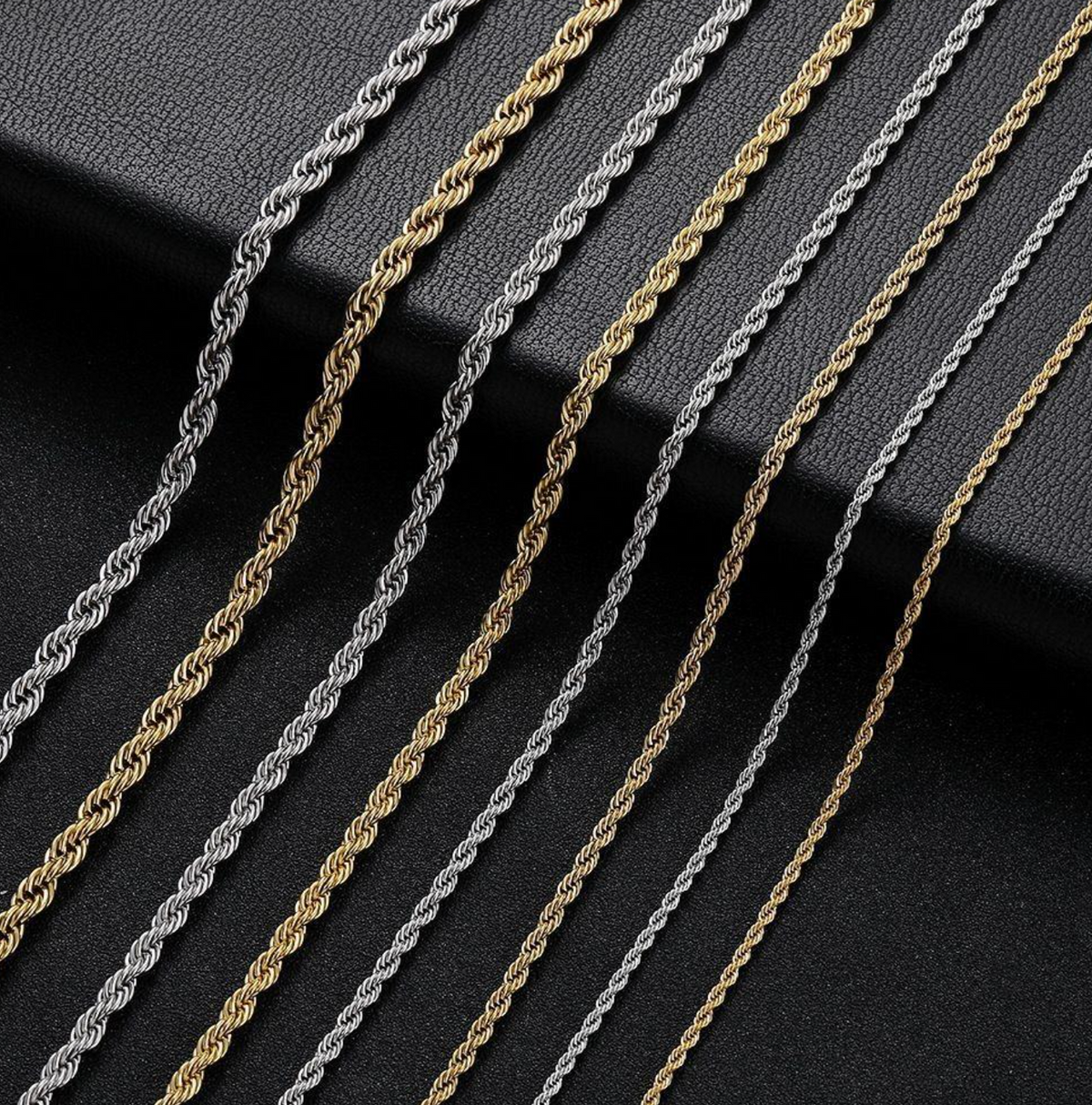 Real Gold Plated Stainless Steel Twisted Rope Chain Necklace