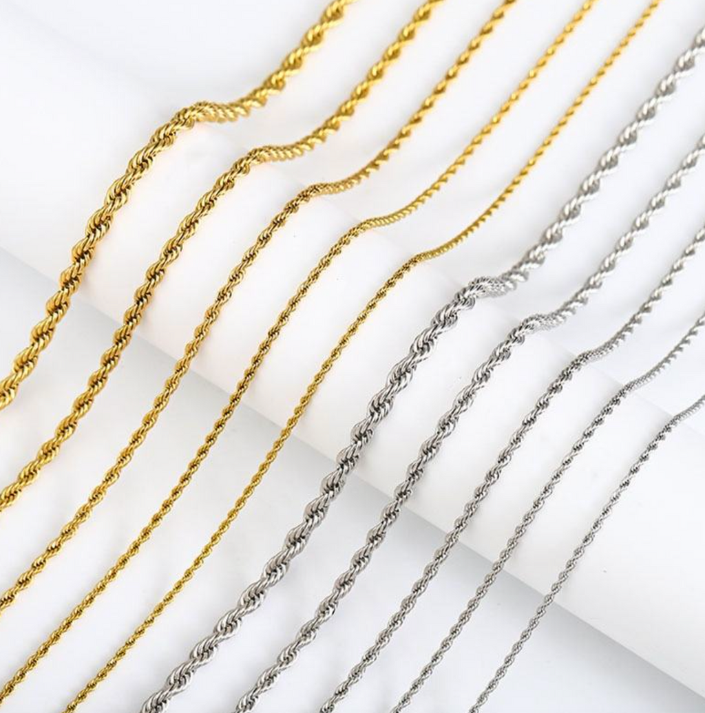 Real Gold Plated Stainless Steel Twisted Rope Chain Necklace