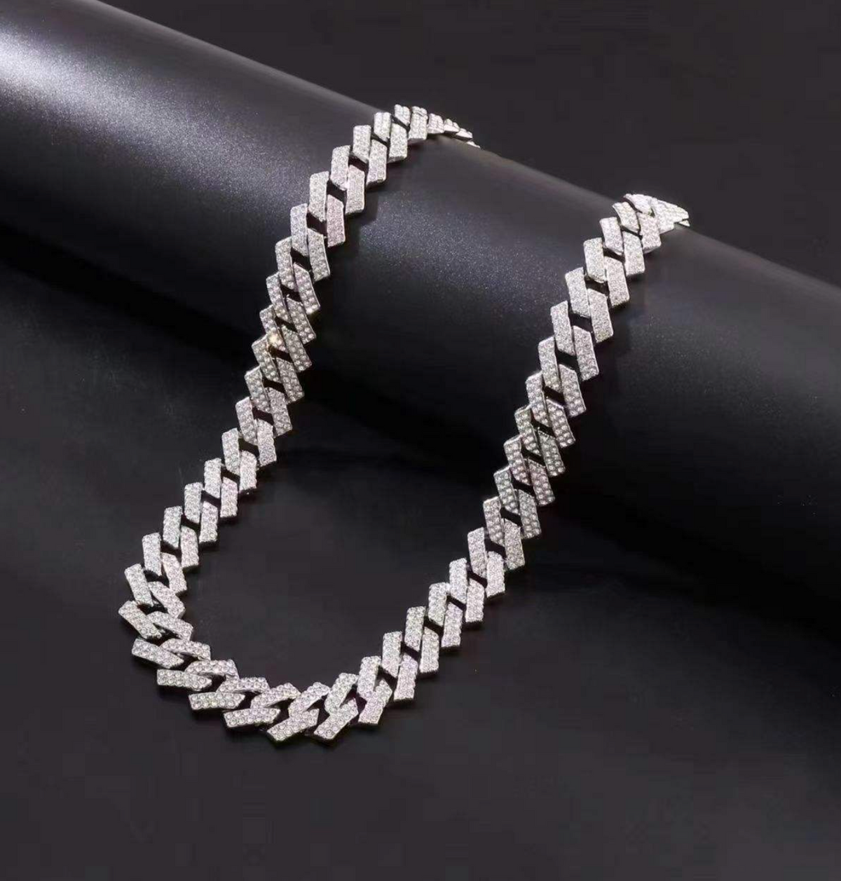 13mm Rhinestone Bamboo Cuban Chain Necklace
