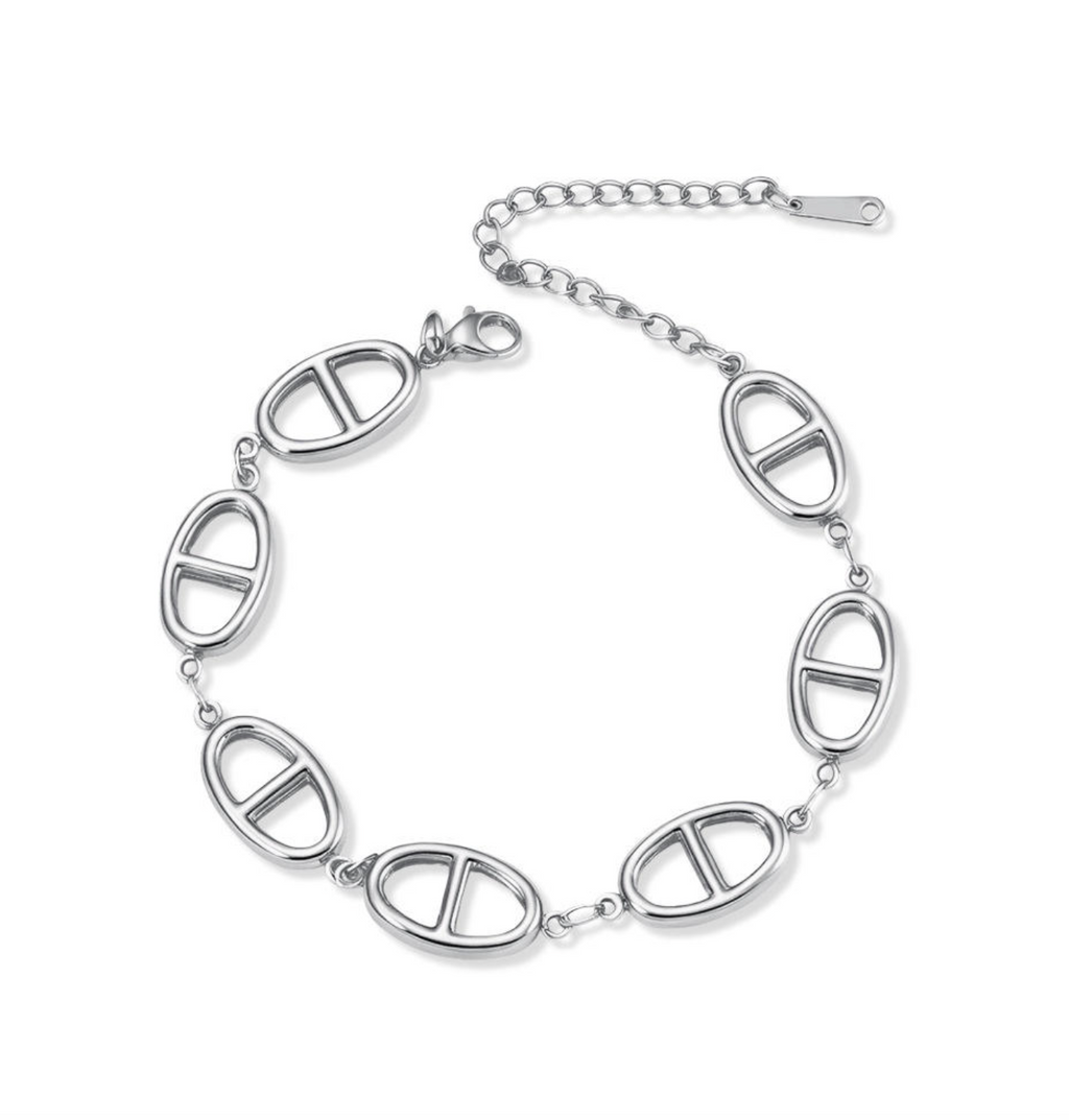 Silver Tone Stainless Steel Link Bracelet